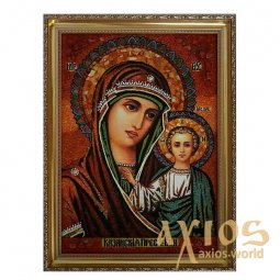 Янтарная икона Божия Матерь Казанская 20x30 см - фото