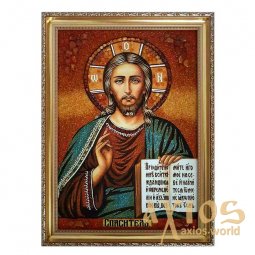 Янтарная икона Господь Иисус Вседержитель 20x30 см - фото