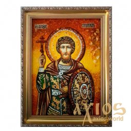 Янтарная икона Святой Великомученик Воин Феодор 20x30 см - фото