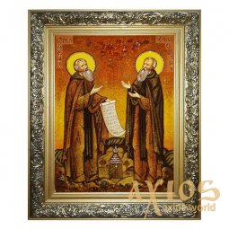 Янтарная икона Преподобные Зосима и Савватий Соловецкие 20x30 см - фото