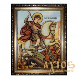 Янтарная икона Святой Георгий Победоносец 15x20 см - фото