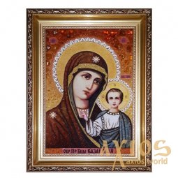 Янтарная икона Пресвятая Богородица Казанская 60x80 см - фото