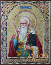 Писаная икона Святой Амвросий епископ Медиоланский 32х27 см - фото