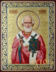 Писаная Икона Святой Николай Чудотворец 31х24 см (липа, золото, масляная живопись) - фото