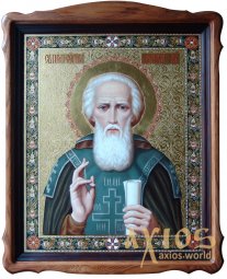 Писаная икона Сергия Радонежского 31х24 см (липа, золото, живопись) - фото
