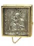 Икона в металле Владимирская Богородица, посеребрение, позолоченная рамка, 5х5 см