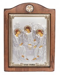 Икона Святая Троица, Итальянский оклад №3, 17х21 см, дерево ольха, ПД010521 - фото