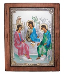 Икона Святая Троица, Итальянский оклад №5, эмали, 30х40 см, дерево ольха, ПД010640 - фото