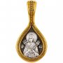 Образок - икона Божией Матери умягчение злых сердец (Семистрельная), серебро с позолотой, 15х30 мм, Е 8467