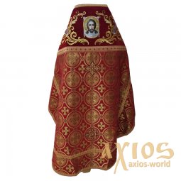Облачение иерейское, комбинированное из парчи красного цвета, ткань "киевский крест" - фото
