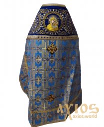 Облачение иерейское, комбинированное, основная ткань - голубая парча (рисунок - кресты), плечи вышиты на темно-синем бархате - фото