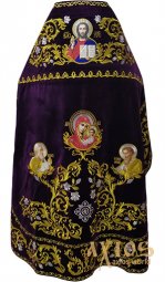 Облачение иерейское, фиолетовый бархат, вышитая икона Спасителя, иконы Святых - фото