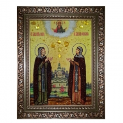 Янтарная икона Святые Петр и Феврония 30x40 см - фото