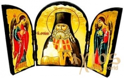 Икона под старину Святой Арсений Святогорский Складень тройной 14x10 см - фото