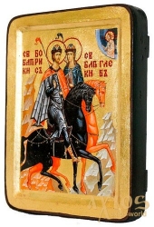 Икона Святые мученики князья Борис и Глеб Греческий стиль в позолоте 30x40 см - фото