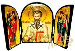 Икона под старину Святитель Василий Великий Складень тройной 14x10 см - фото