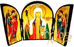 Икона под старину Святая благоверная Тамара Царица Грузинская Складень тройной 14x10 см - фото
