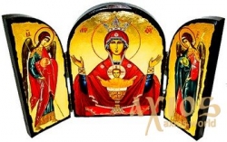 Икона под старину Пресвятая Богородица Неупиваемая Чаша Складень тройной 14x10 см - фото