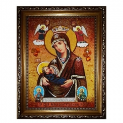 Янтарная икона Божия Матерь Млекопитательница 15x20 см - фото