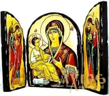 Икона под старину Пресвятая Богородица Троеручица Складень тройной 14x10 см
