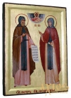 Икона Петр и Феврония Муромские в позолоте Греческий стиль 13x17 см без шкатулки