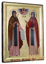 Икона Петр и Феврония Муромские в позолоте Греческий стиль 13x17 см - фото