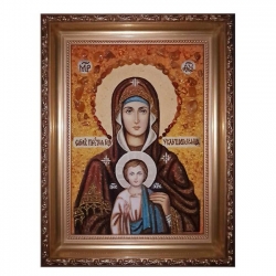 Янтарная икона Пресвятая Богородица Услышательница 15x20 см - фото