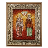 Янтарная икона Святые Киприан и Иустина 15x20 см