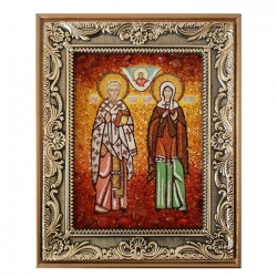 Янтарная икона Святые Киприан и Иустина 30x40 см - фото