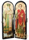 Икона под старину Святитель Лука Крымский и Святой целитель Пантелеймон Складень двойной 10x30 см