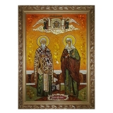 Янтарная икона Киприан и Святая мученица Иустина 15x20 см