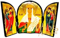 Икона под старину Святая царица Александра Складень тройной 14x10 см - фото
