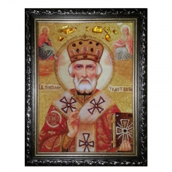 Янтарная икона Святитель Николай Чудотворец 15x20 см - фото