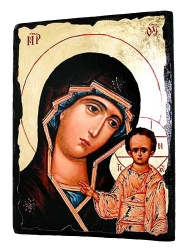 Икона под старину Пресвятая Богородица Казанская с позолотой 7x10 см - фото