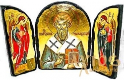 Икона под старину Святитель Спиридон Тримифунтский Складень тройной 14x10 см - фото