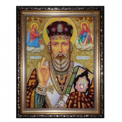 Янтарная икона Святитель Николай Чудотворец 80x120 см - фото
