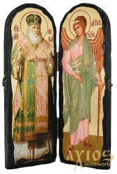 Икона под старину Святитель Лука Крымский и Святой Ангел Хранитель Складень двойной 10x30 см - фото