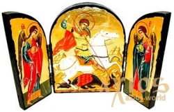 Икона под старину Святой Георгий Победоносец Складень тройной 14x10 см - фото