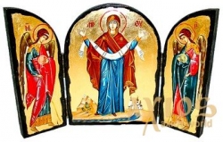 Икона под старину Покров Пресвятой Богородицы Складень тройной 14x10 см - фото