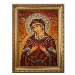 Янтарная икона Пресвятая Богородица Семистрельная 30x40 см - фото