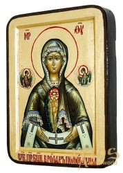 Икона Пресвятая Богородица В родах Помощница Греческий стиль в позолоте 17x23 см Икона Пресвятая Богородица В родах Помощница Греческий стиль в позолоте 17x23 см - фото