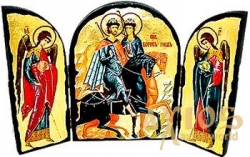 Икона под старину Святые мученики Борис и Глеб Складень тройной 14x10 см - фото