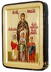 Икона Святые Вера, Надежда, Любовь и мать их София Греческий стиль в позолоте 13x17 см без шкатулки - фото