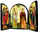 Икона под старину Священномученик Киприан и Святая мученица Иустина Складень тройной 14x10 см