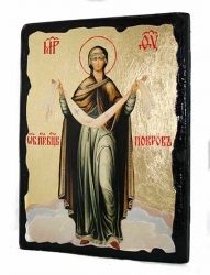 Икона под старину Покров Пресвятой Богородицы с позолотой 17x23 см - фото