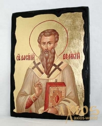 Икона под старину Святитель Василий Великий с позолотой 7x10 см - фото