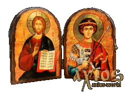 Икона под старину Спаситель и Святой Георгий складень двойной 34x23 см - фото