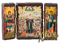Икона под старину Пресвятой Богородицы Всех скорбящих радость складень тройной 14x10 см - фото