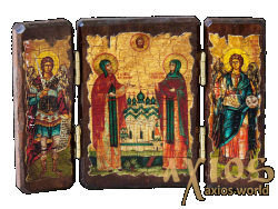 Икона под старину Святые Петр и Феврония Муромские складень тройной 14x10 см - фото