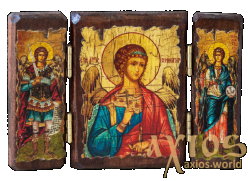 Икона под старину Ангел Хранитель складень тройной 14x10 см Икона под старину Ангел Хранитель складень тройной 14x10 см - фото